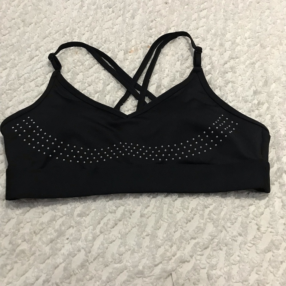 PINK SPORT BRA Victoria’s Secret BLACK WITH TINY SILVER BRADS, NWOT